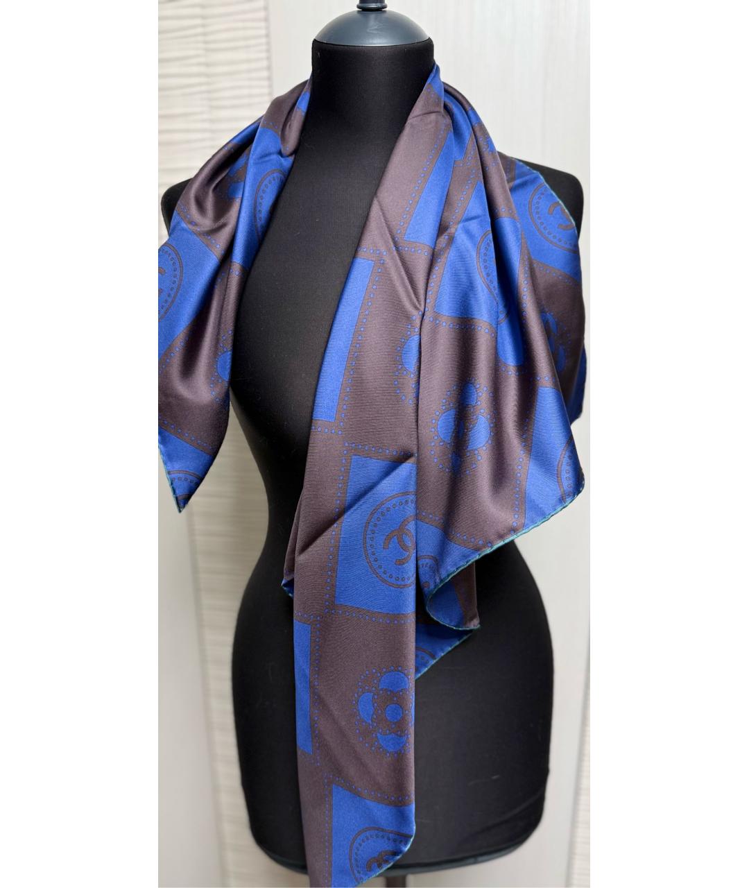 CHANEL Черный шелковый платок, фото 4