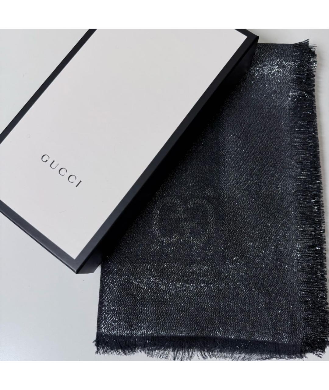 GUCCI Черный шерстяной платок, фото 4