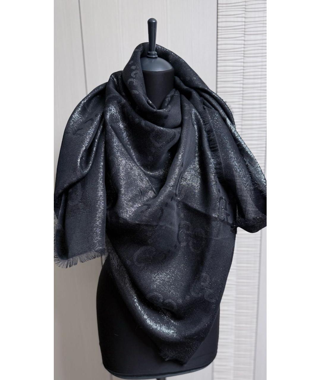 GUCCI Черный шерстяной платок, фото 2