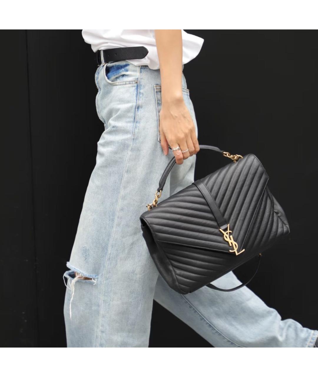 SAINT LAURENT Черная кожаная сумка через плечо, фото 6