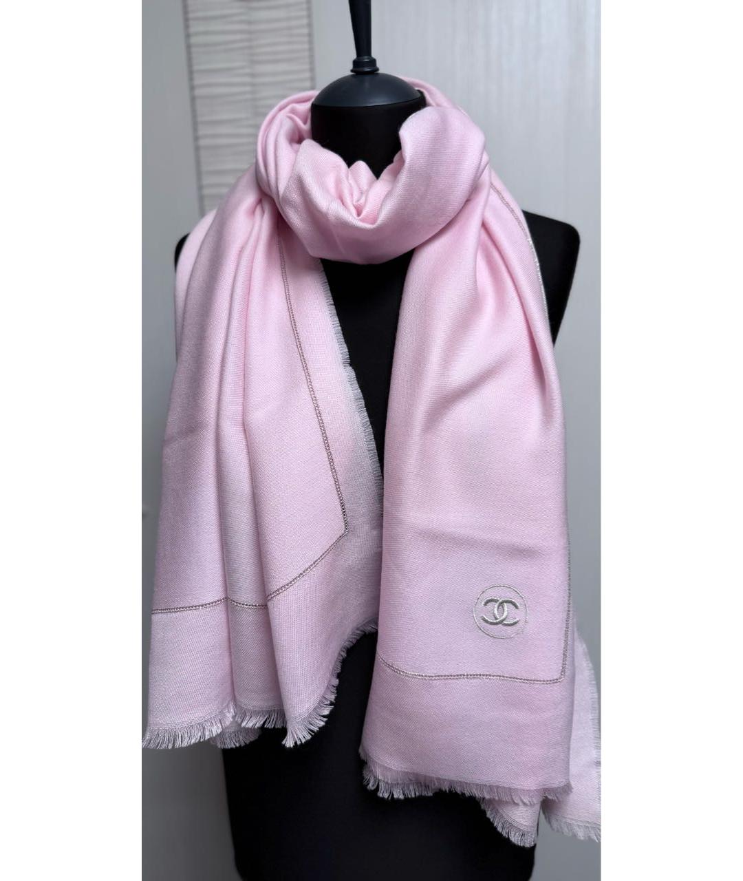 CHANEL Розовый шерстяной шарф, фото 7