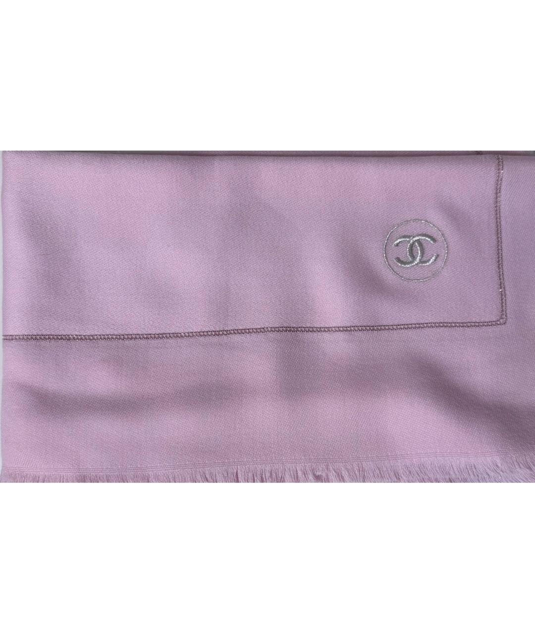 CHANEL Розовый шерстяной шарф, фото 3