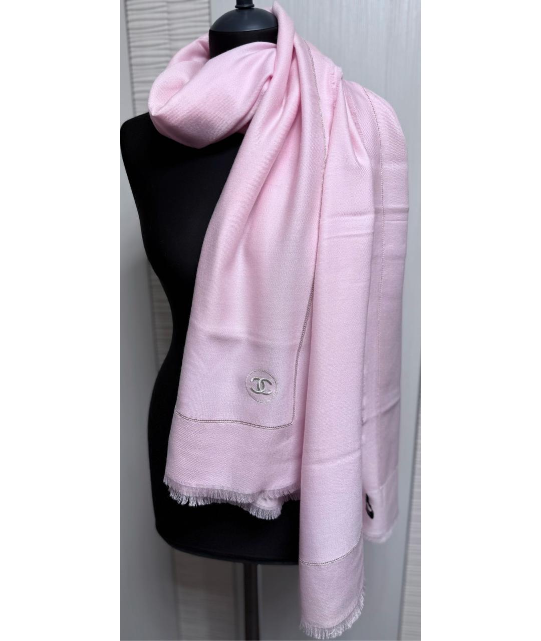CHANEL Розовый шерстяной шарф, фото 2