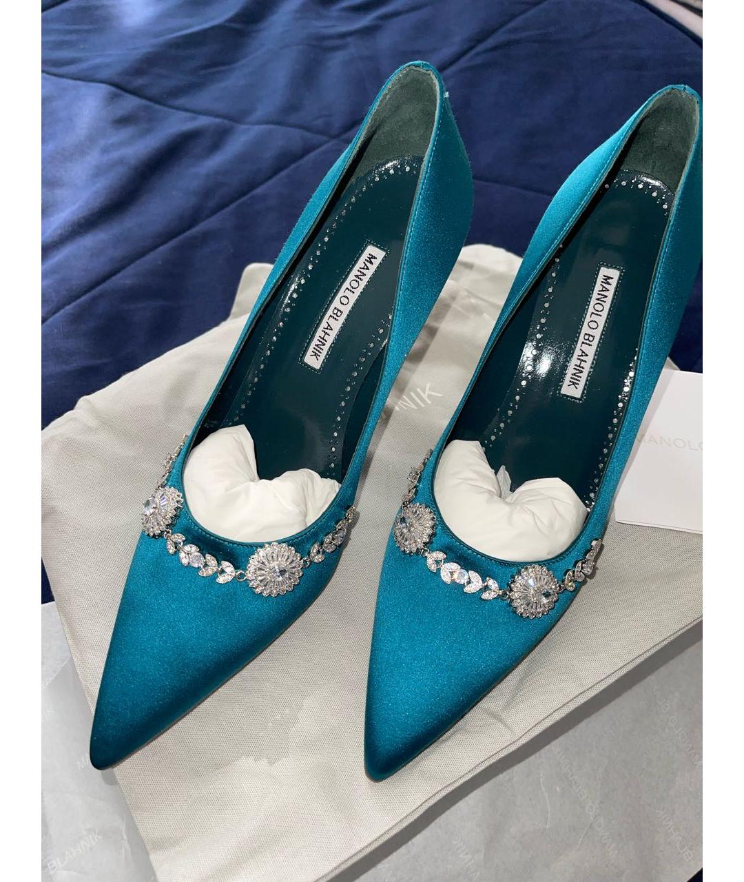 MANOLO BLAHNIK Бирюзовые текстильные туфли, фото 3