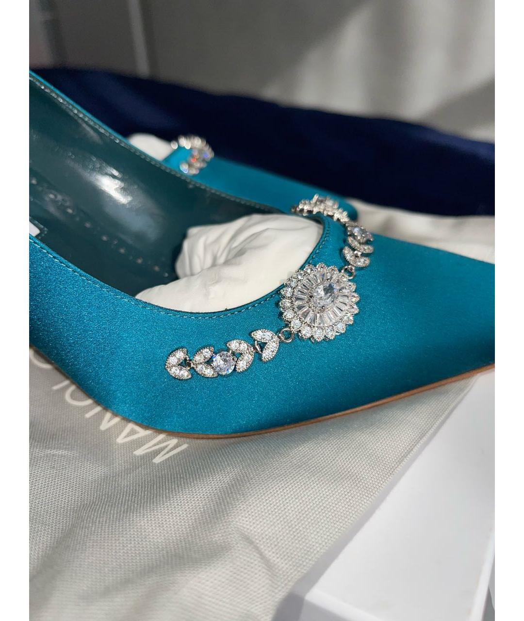 MANOLO BLAHNIK Бирюзовые текстильные туфли, фото 6