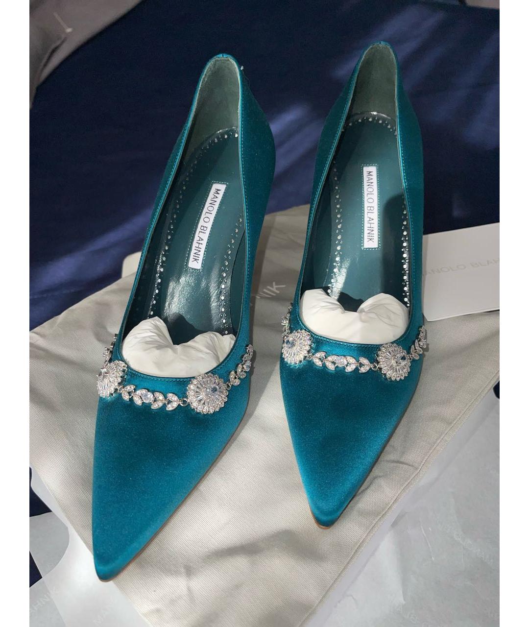 MANOLO BLAHNIK Бирюзовые текстильные туфли, фото 4