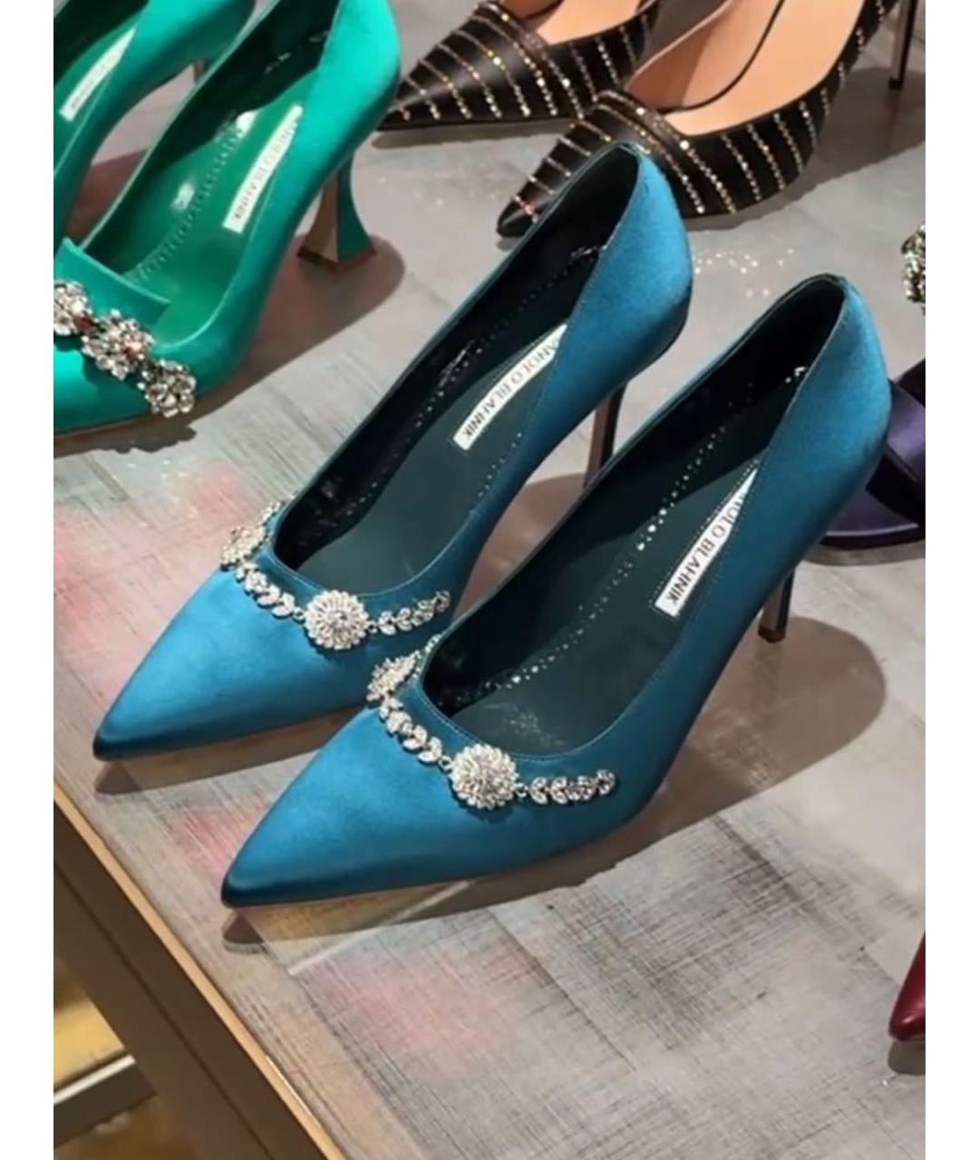 MANOLO BLAHNIK Бирюзовые текстильные туфли, фото 2