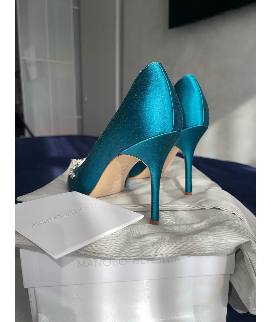 MANOLO BLAHNIK Бирюзовые текстильные туфли, фото 5