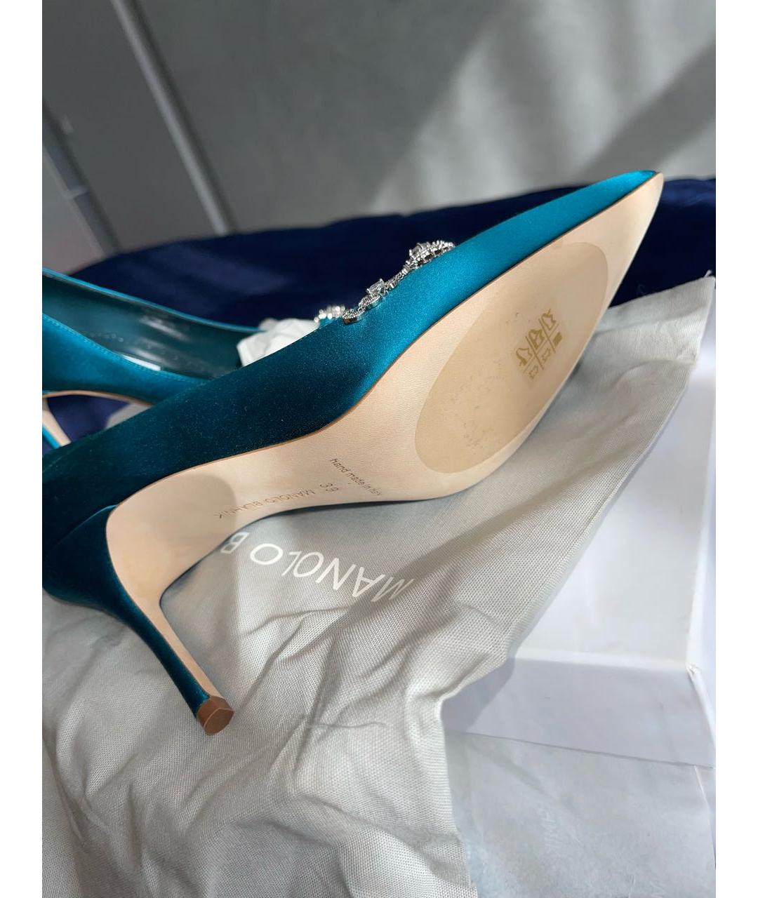 MANOLO BLAHNIK Бирюзовые текстильные туфли, фото 7