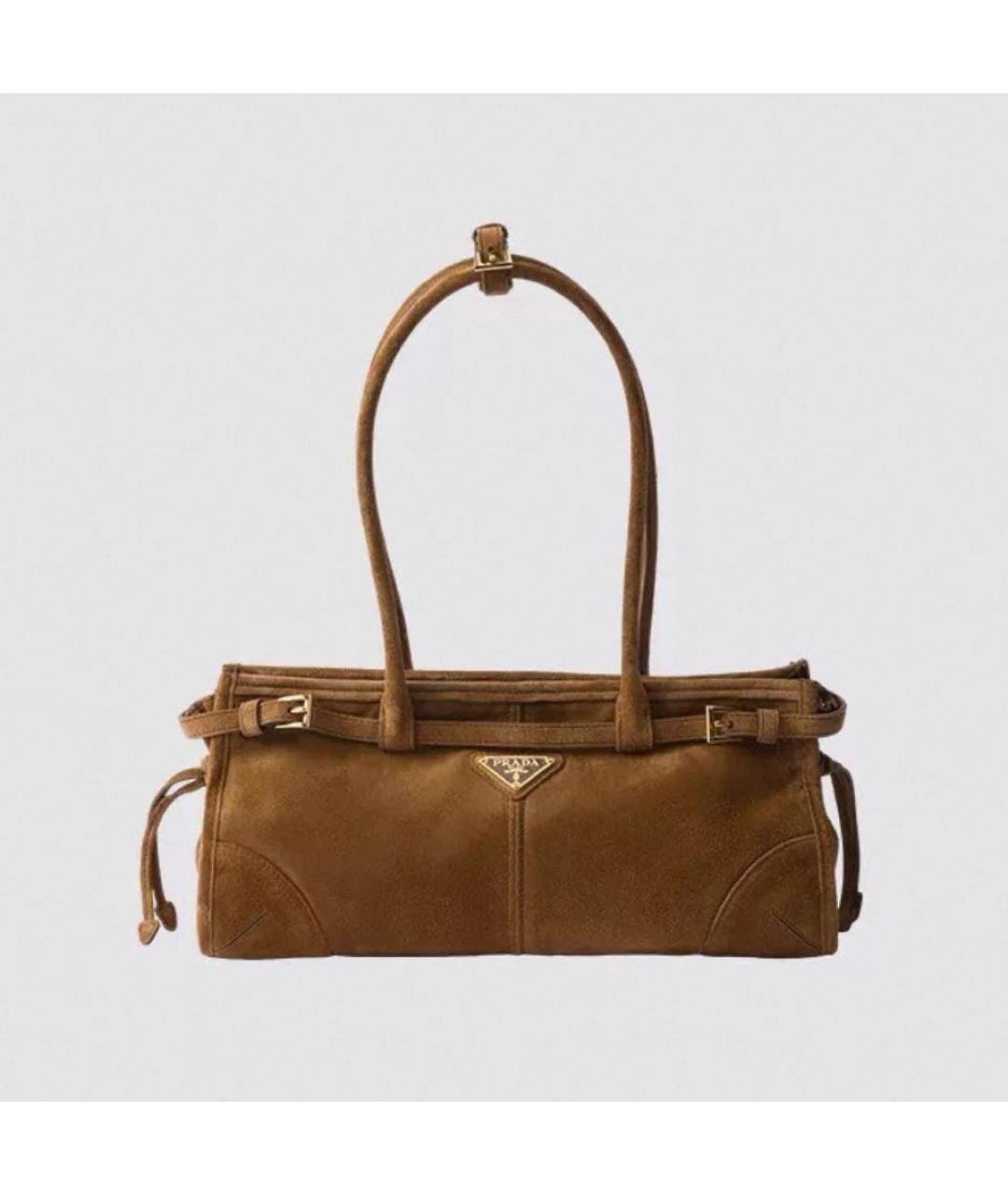 PRADA Коричневая замшевая сумка с короткими ручками, фото 7