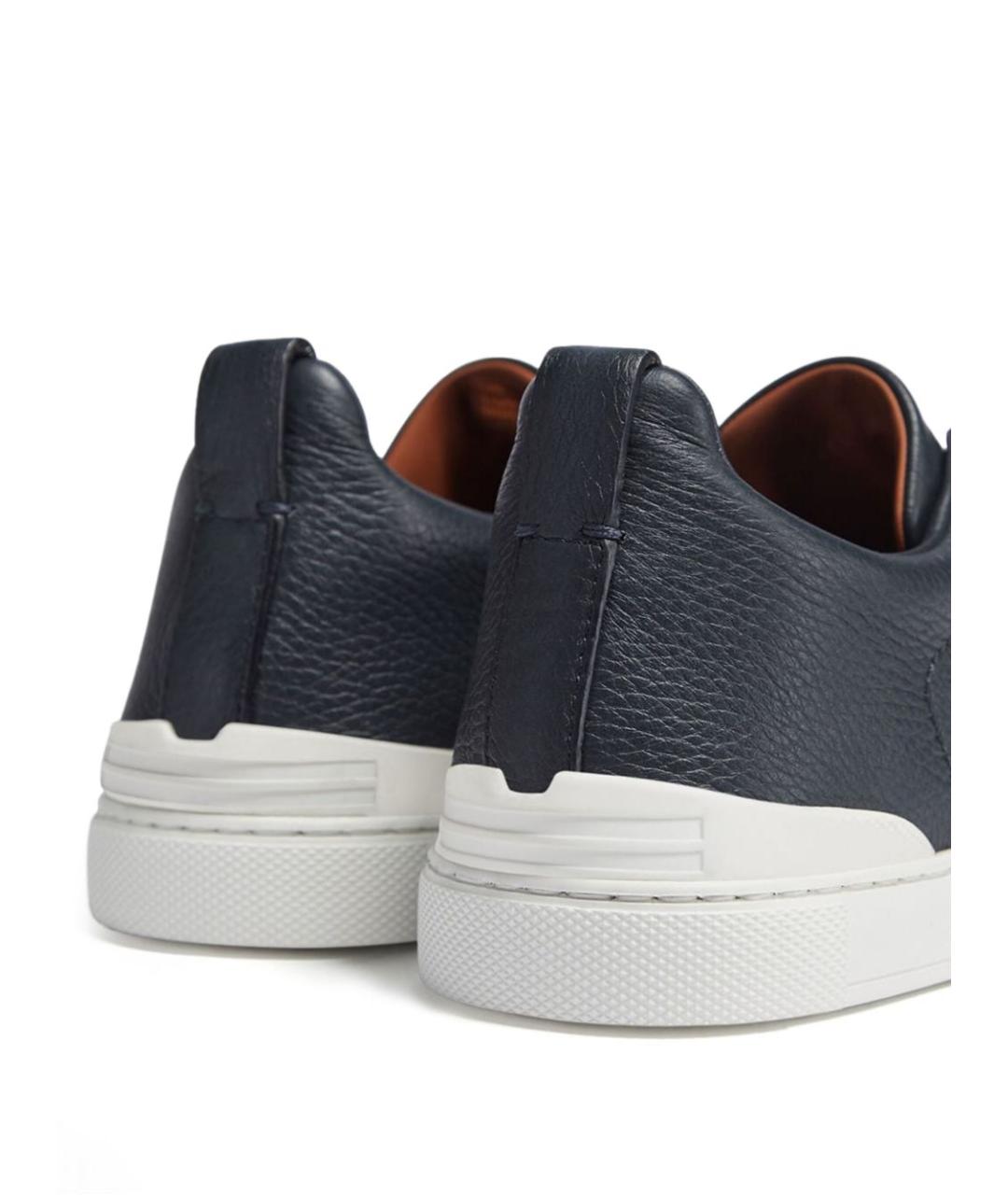 ZEGNA Синие кожаные низкие кроссовки / кеды, фото 4