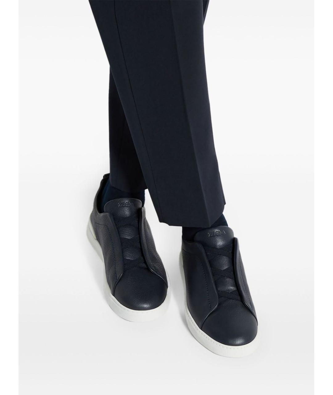 ZEGNA Синие кожаные низкие кроссовки / кеды, фото 5