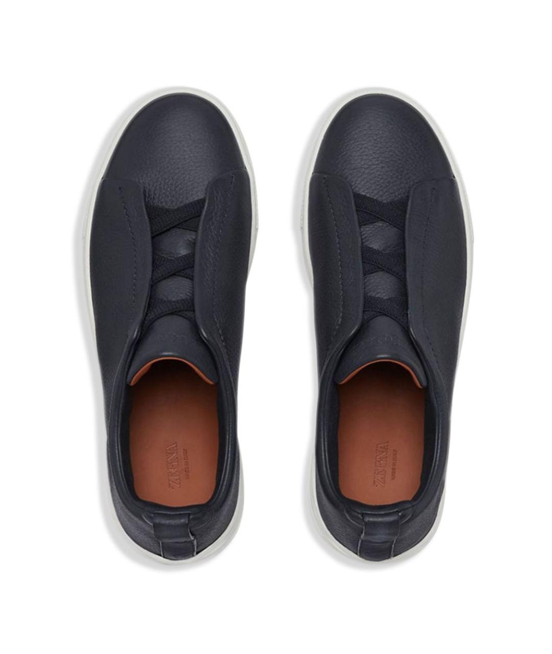 ZEGNA Синие кожаные низкие кроссовки / кеды, фото 3