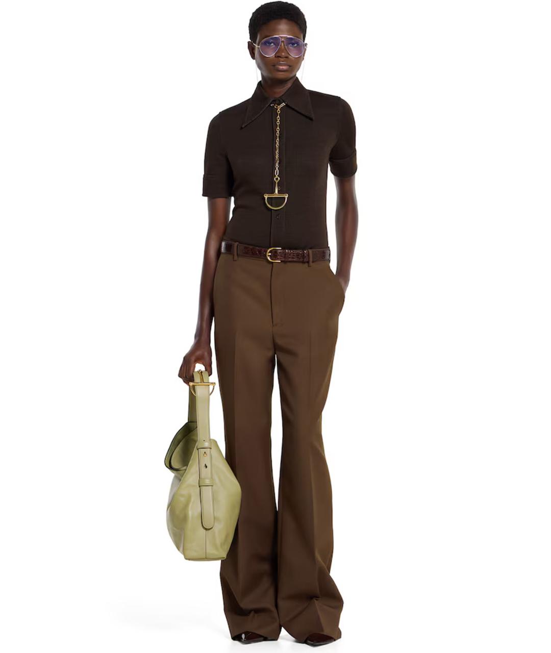 GUCCI Коричневые полиамидовые прямые брюки, фото 2