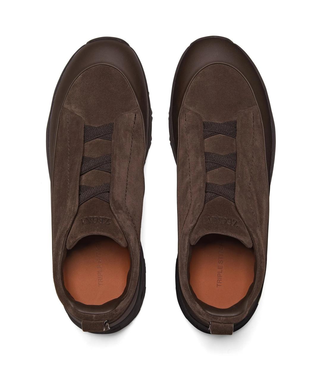 ZEGNA Коричневые замшевые низкие кроссовки / кеды, фото 4
