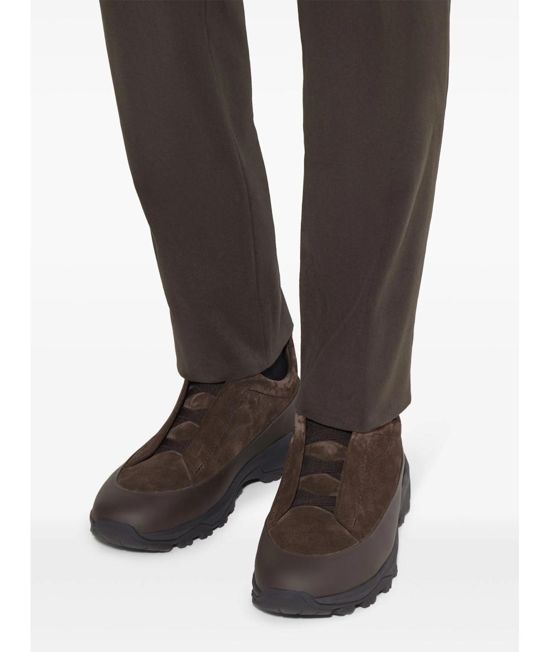 ZEGNA Коричневые замшевые низкие кроссовки / кеды, фото 6