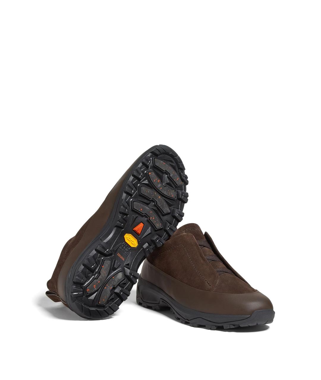 ZEGNA Коричневые замшевые низкие кроссовки / кеды, фото 5