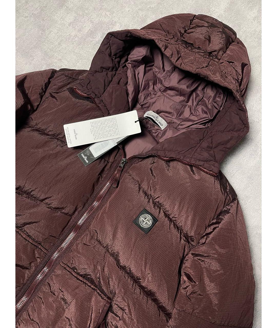 STONE ISLAND Бордовый полиамидовый пуховик, фото 4