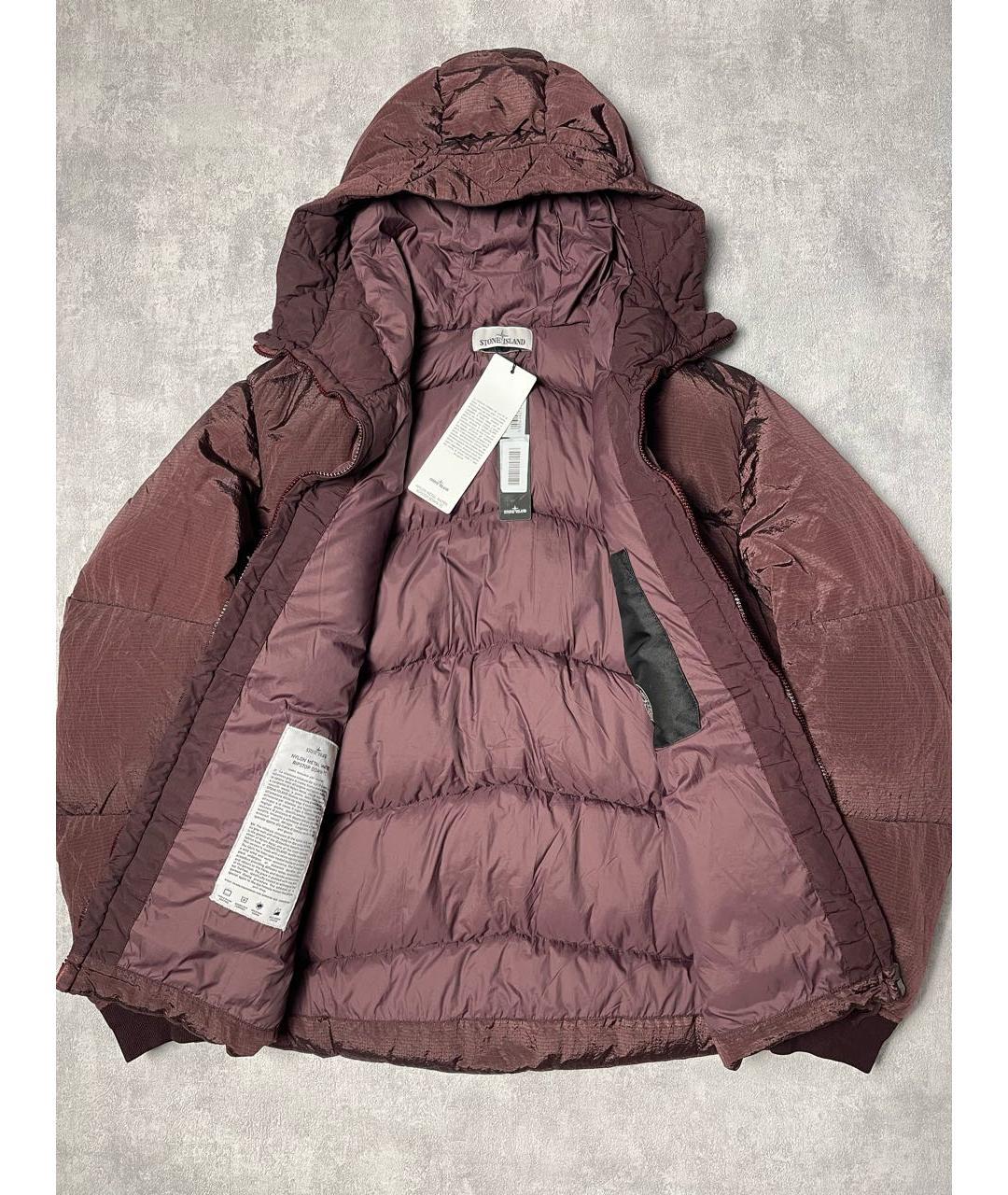 STONE ISLAND Бордовый полиамидовый пуховик, фото 5