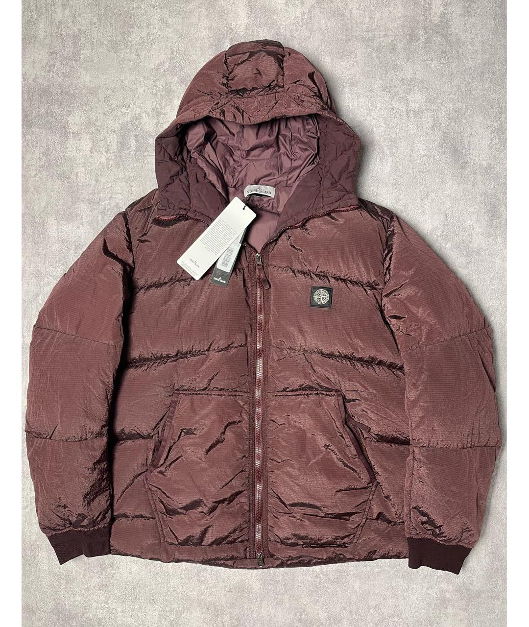 STONE ISLAND Бордовый полиамидовый пуховик, фото 9