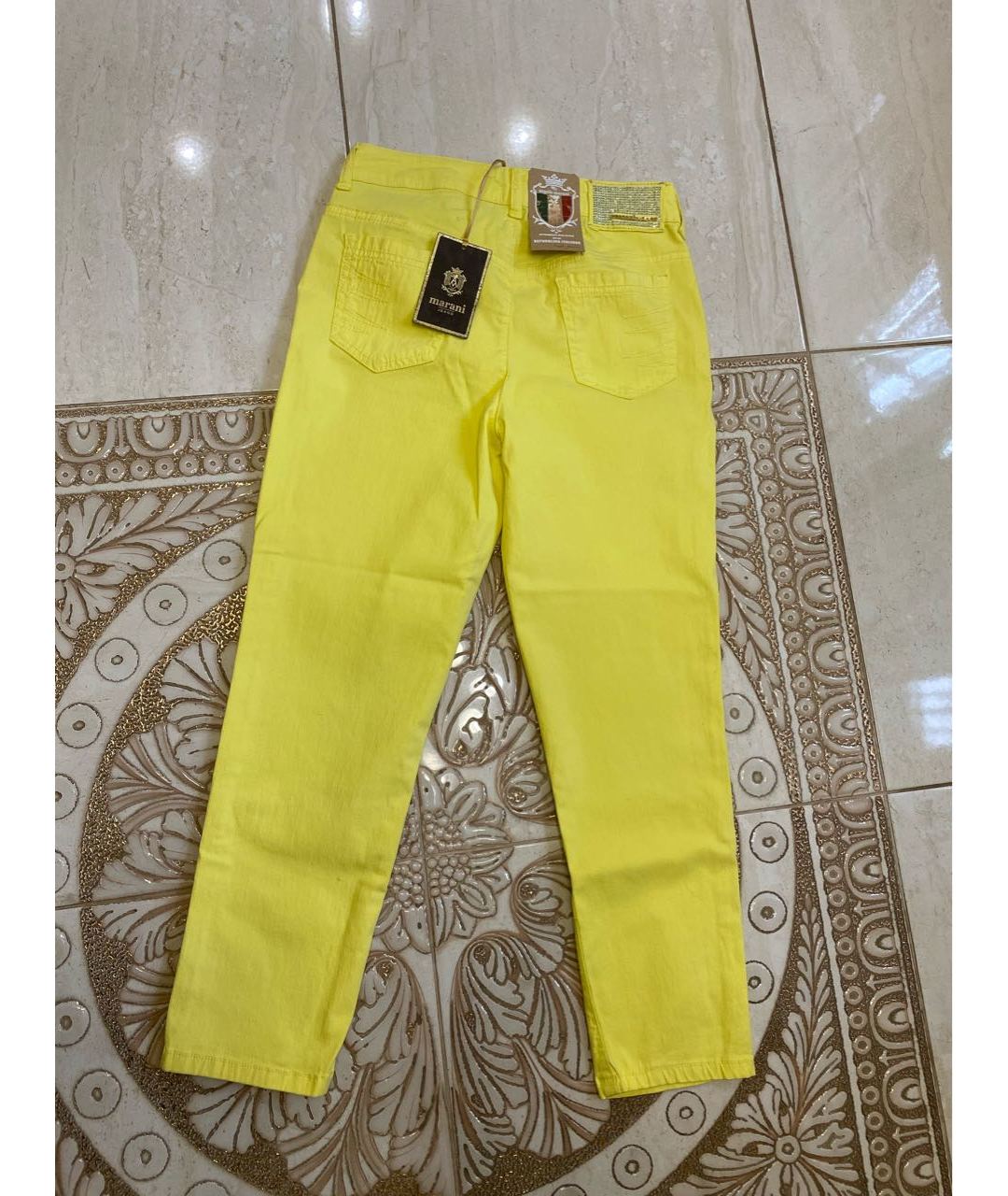 ANGELO MARANI Желтые хлопко-эластановые прямые брюки, фото 2