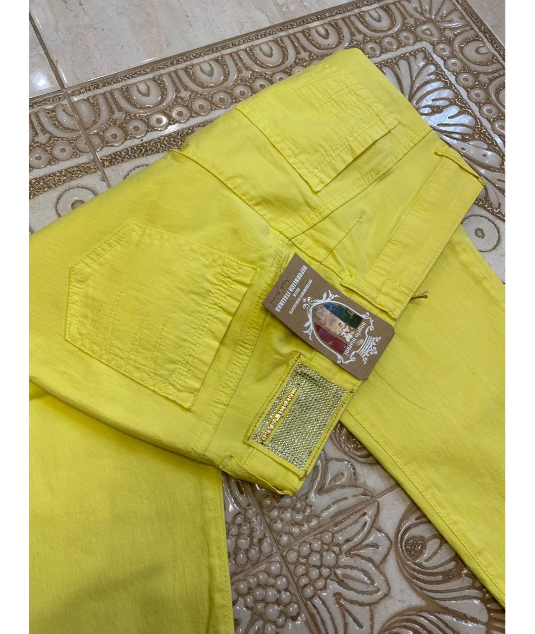 ANGELO MARANI Желтые хлопко-эластановые прямые брюки, фото 3