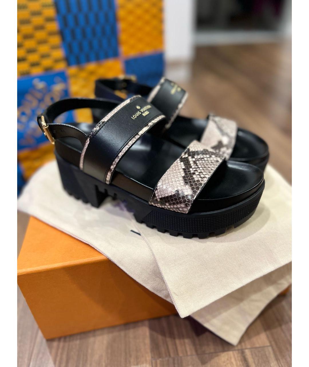 LOUIS VUITTON Черные сандалии из экзотической кожи, фото 7