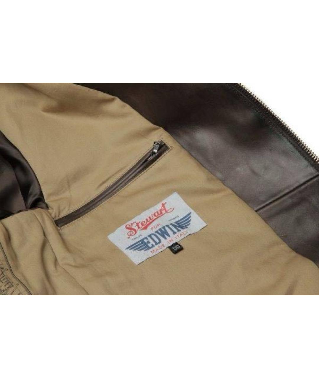 EDWIN Коричневая кожаная куртка, фото 2