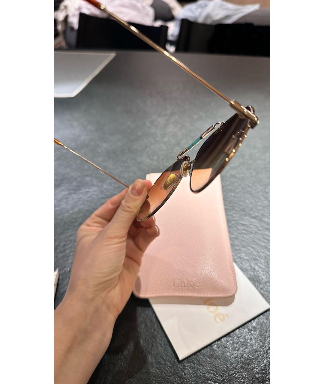 CHLOE Золотые металлические солнцезащитные очки, фото 3