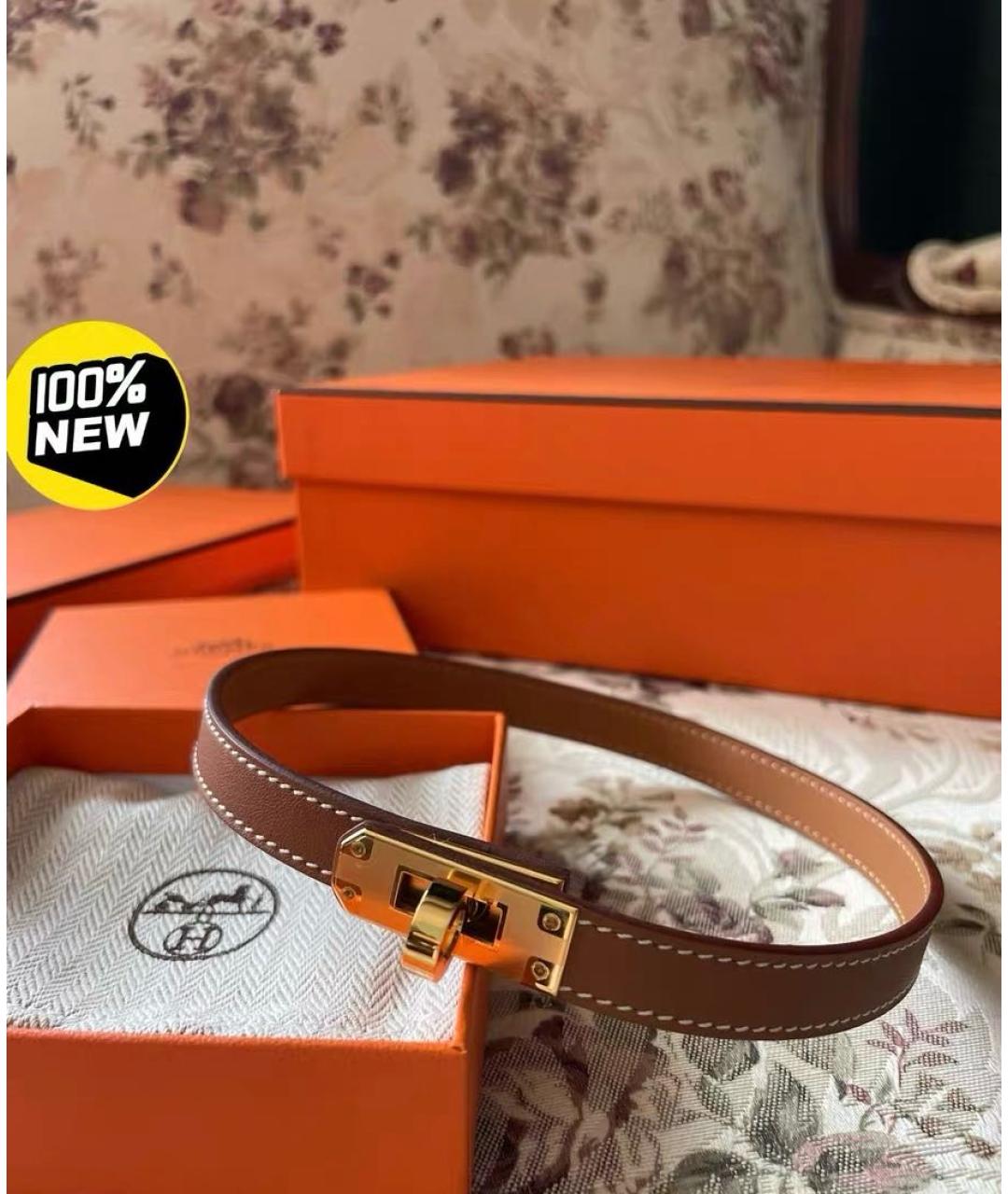 HERMES Коричневый кожаный чокер, фото 3