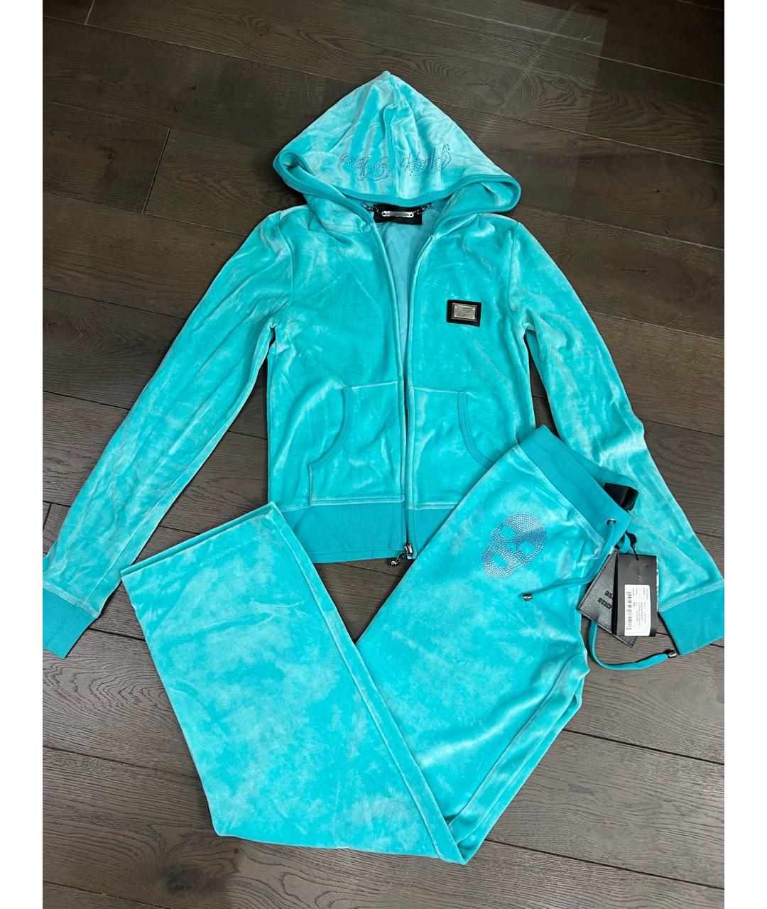 PHILIPP PLEIN Бирюзовый велюровый спортивные костюмы, фото 9