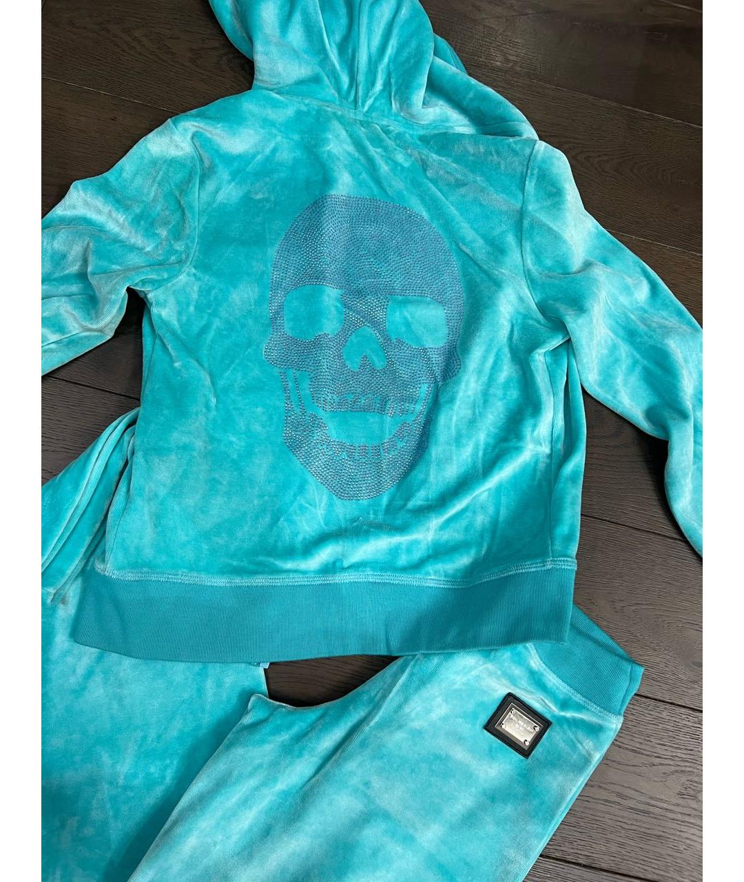 PHILIPP PLEIN Бирюзовый велюровый спортивные костюмы, фото 8