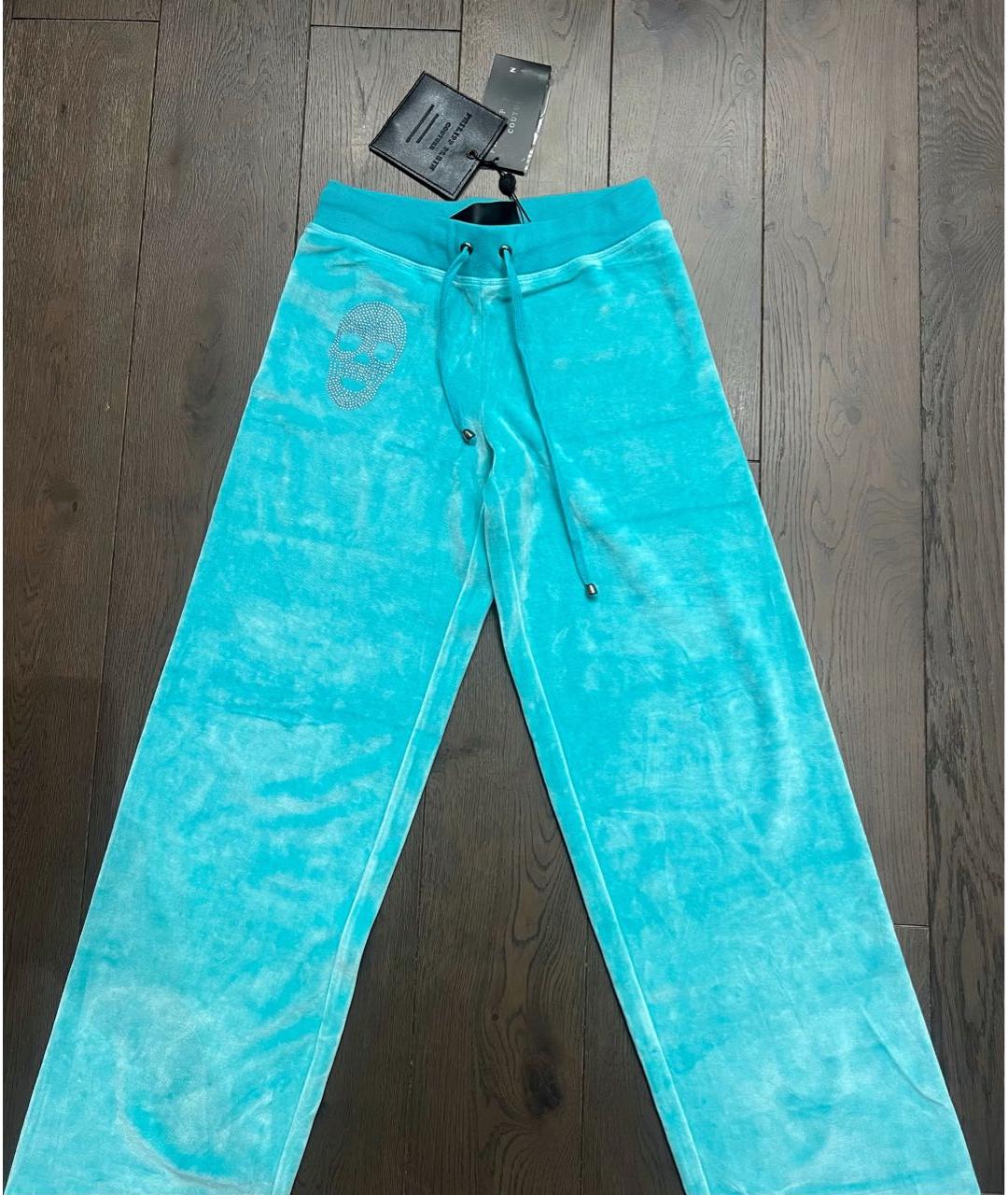 PHILIPP PLEIN Бирюзовый велюровый спортивные костюмы, фото 2