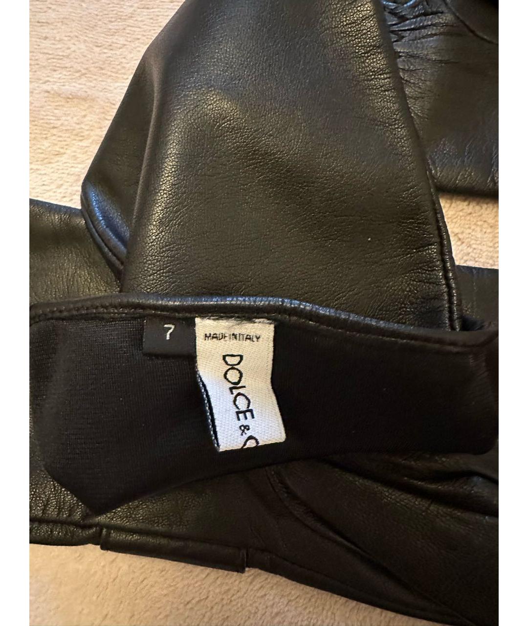 DOLCE&GABBANA Черные кожаные перчатки, фото 4