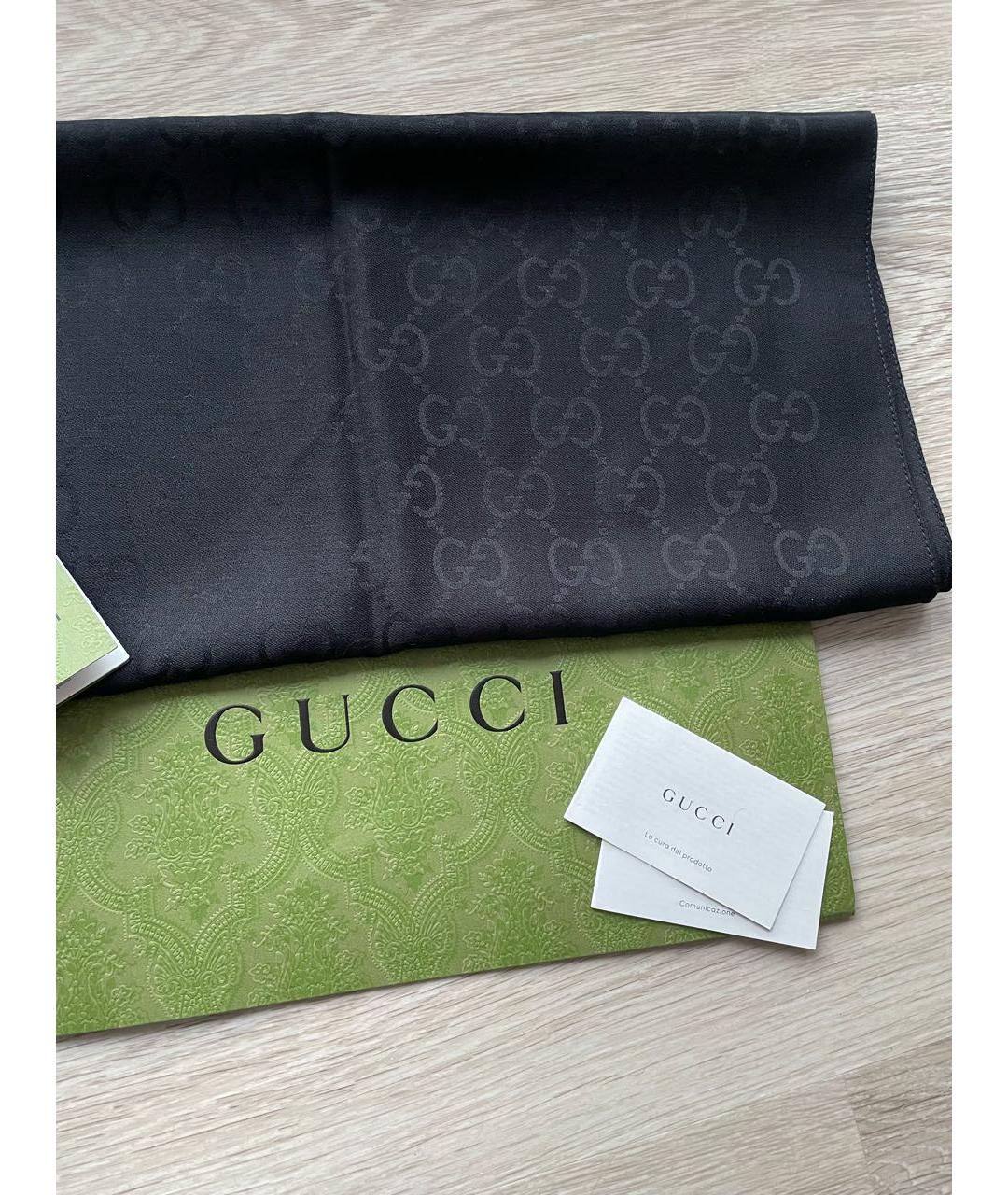 GUCCI Черный шерстяной шарф, фото 5