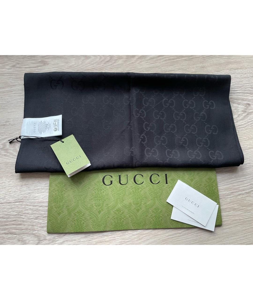 GUCCI Черный шерстяной шарф, фото 2