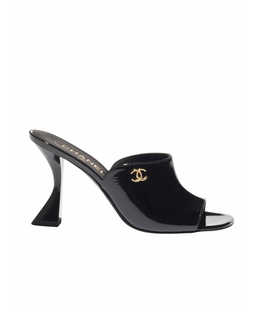 CHANEL Черные мюли из лакированной кожи, фото 1