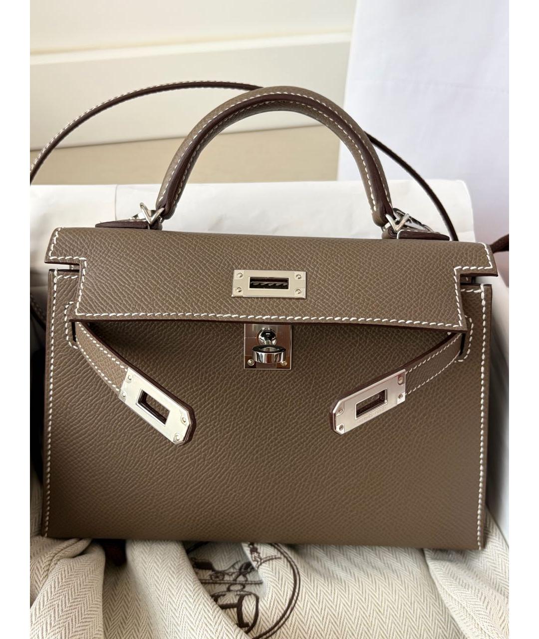 HERMES Коричневая кожаная сумка с короткими ручками, фото 4