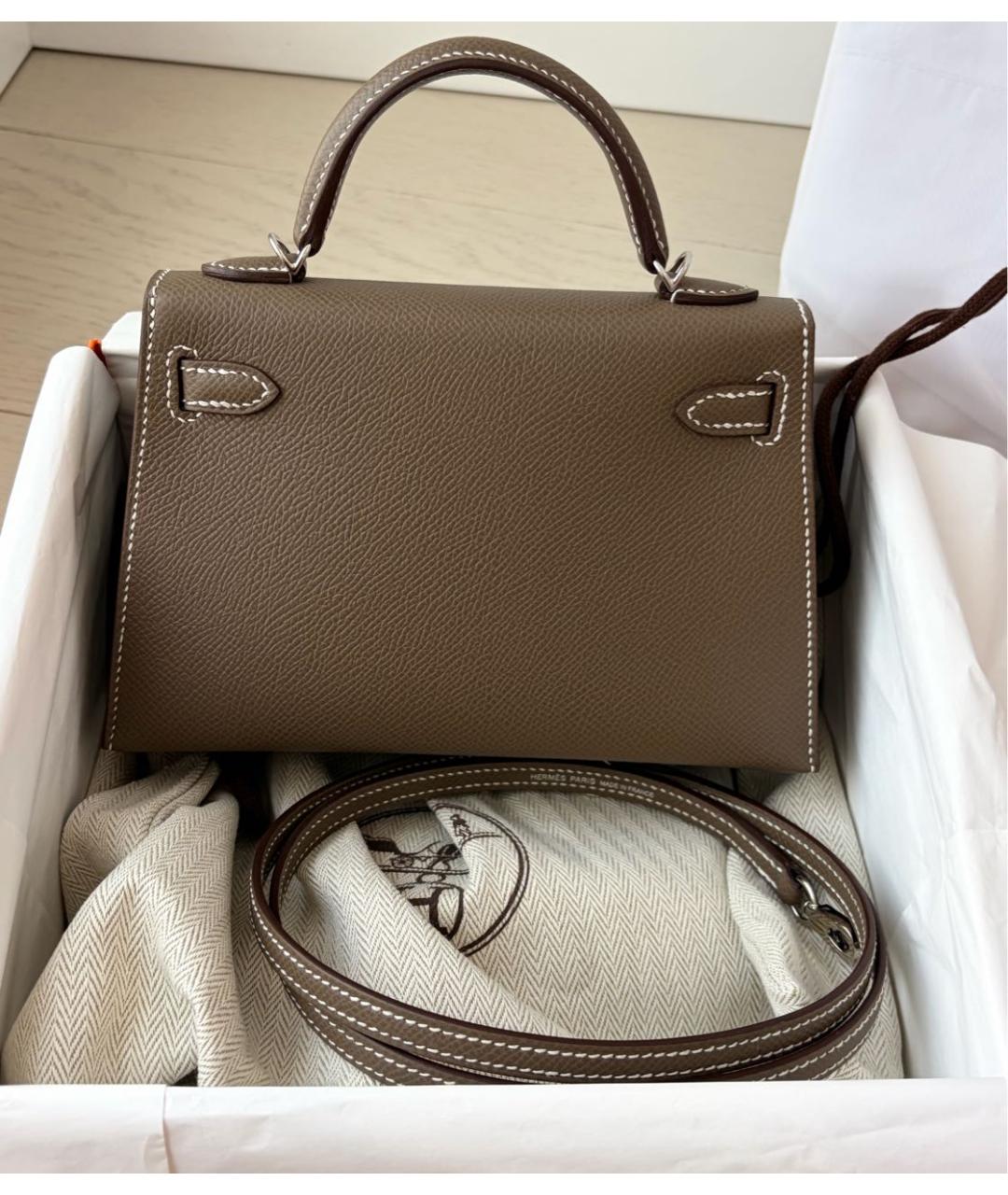HERMES Коричневая кожаная сумка с короткими ручками, фото 3