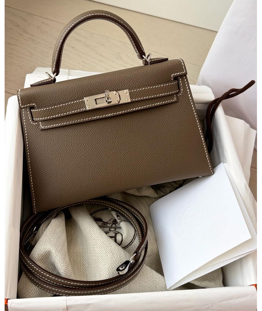 HERMES Коричневая кожаная сумка с короткими ручками, фото 6