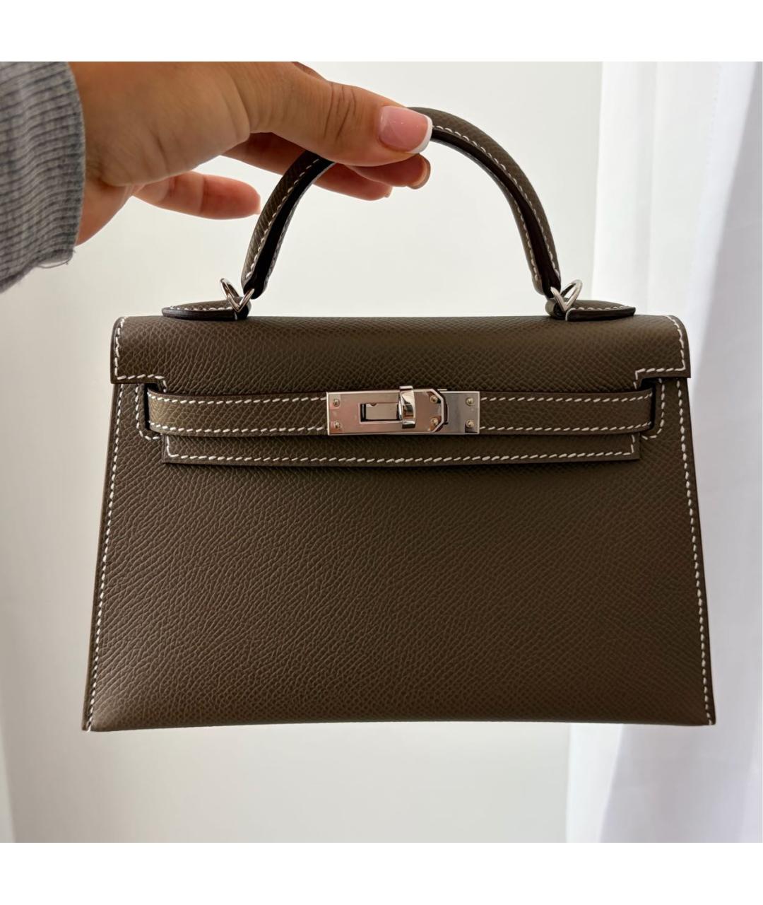 HERMES Коричневая кожаная сумка с короткими ручками, фото 5
