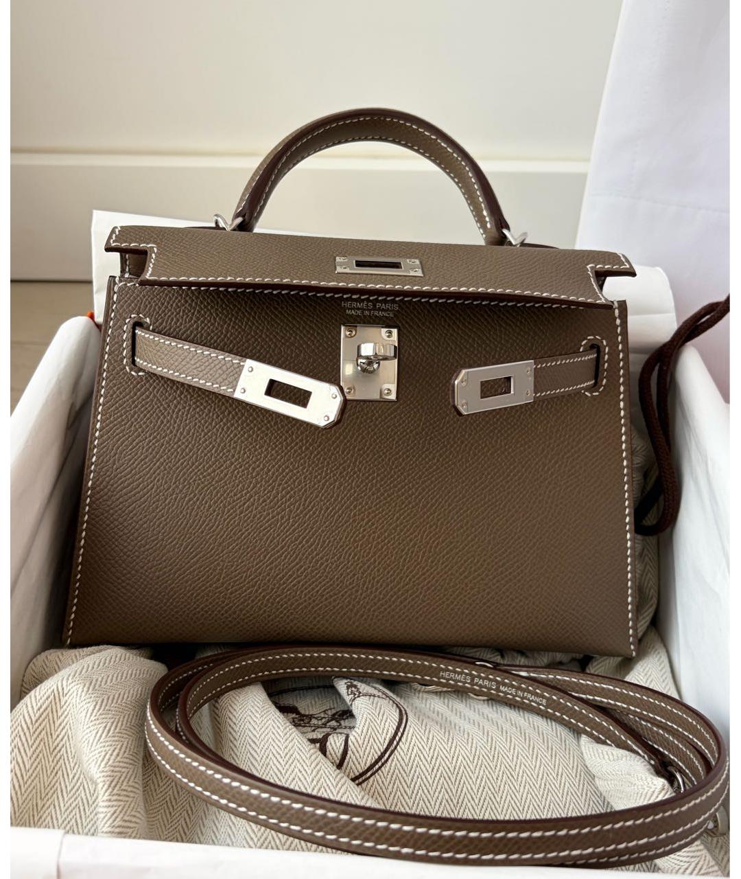 HERMES Коричневая кожаная сумка с короткими ручками, фото 2