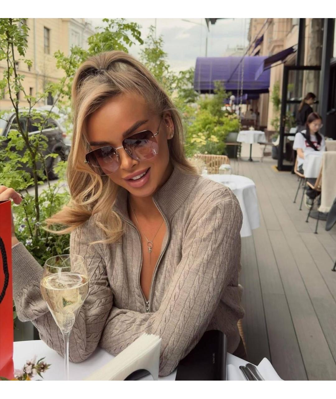 SAINT LAURENT Коричневые металлические солнцезащитные очки, фото 4