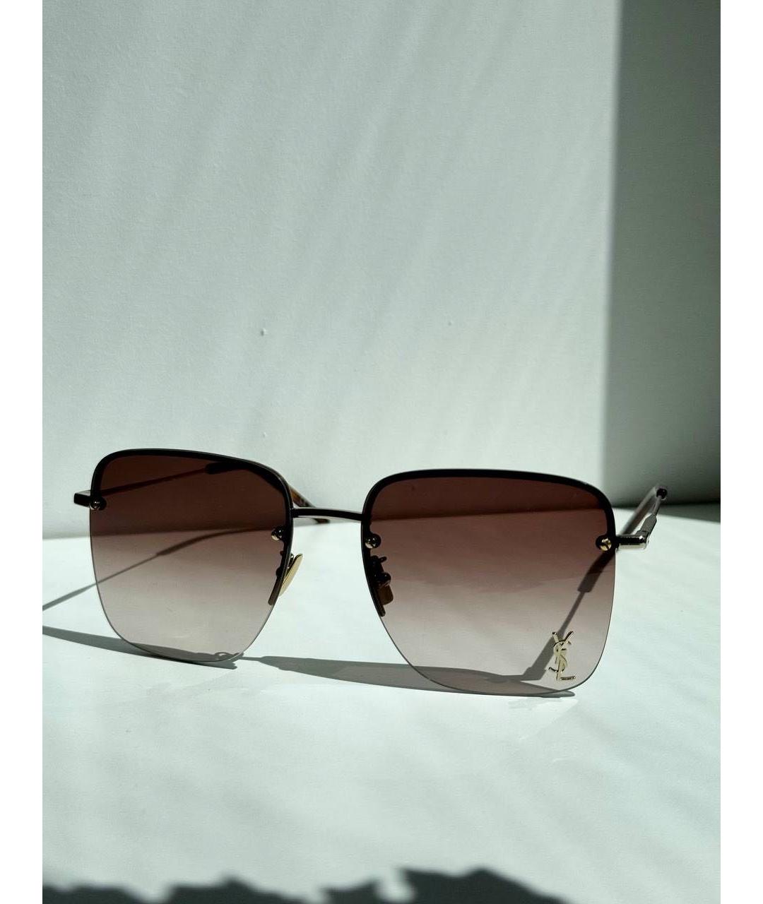 SAINT LAURENT Коричневые металлические солнцезащитные очки, фото 6