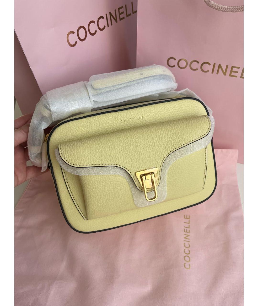 COCCINELLE Желтая кожаная сумка через плечо, фото 6