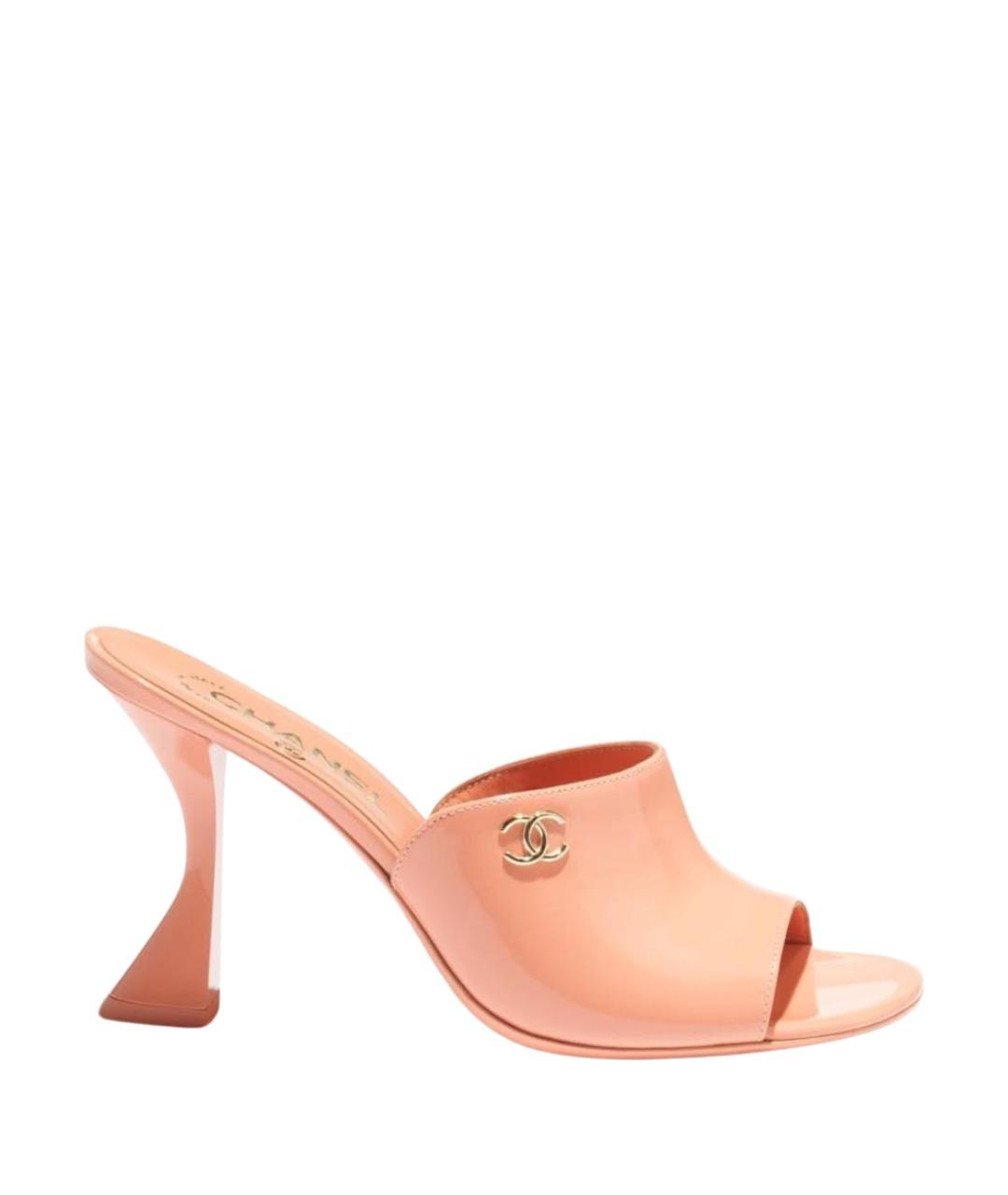 CHANEL Коралловые мюли из лакированной кожи, фото 1