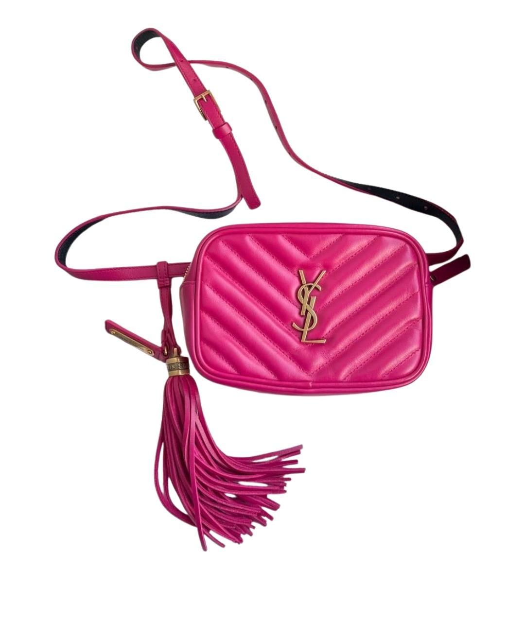 SAINT LAURENT Фуксия кожаная поясная сумка, фото 1