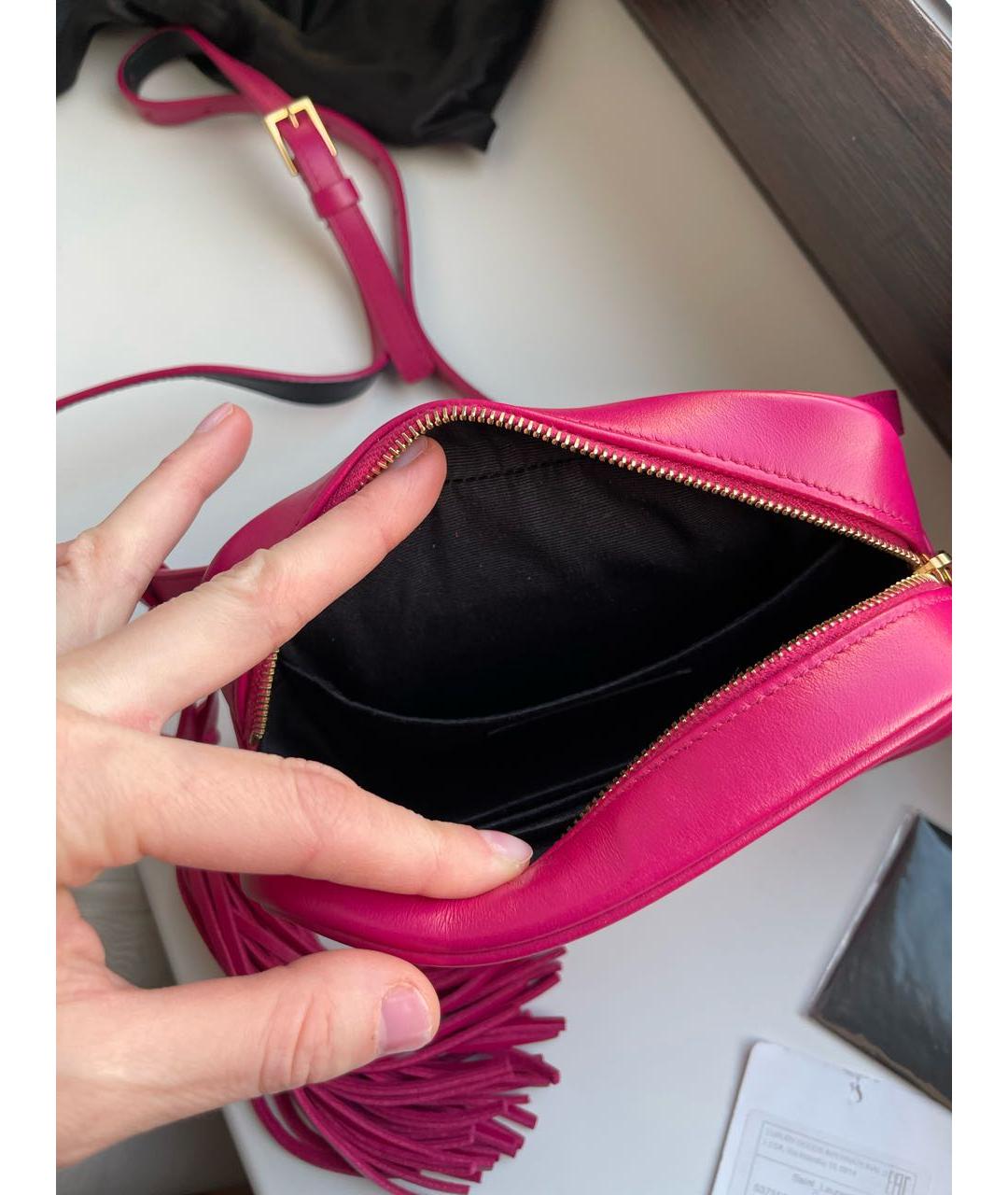 SAINT LAURENT Фуксия кожаная поясная сумка, фото 7