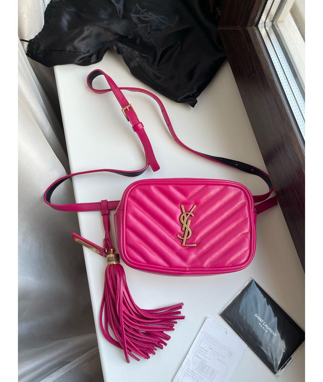 SAINT LAURENT Фуксия кожаная поясная сумка, фото 9