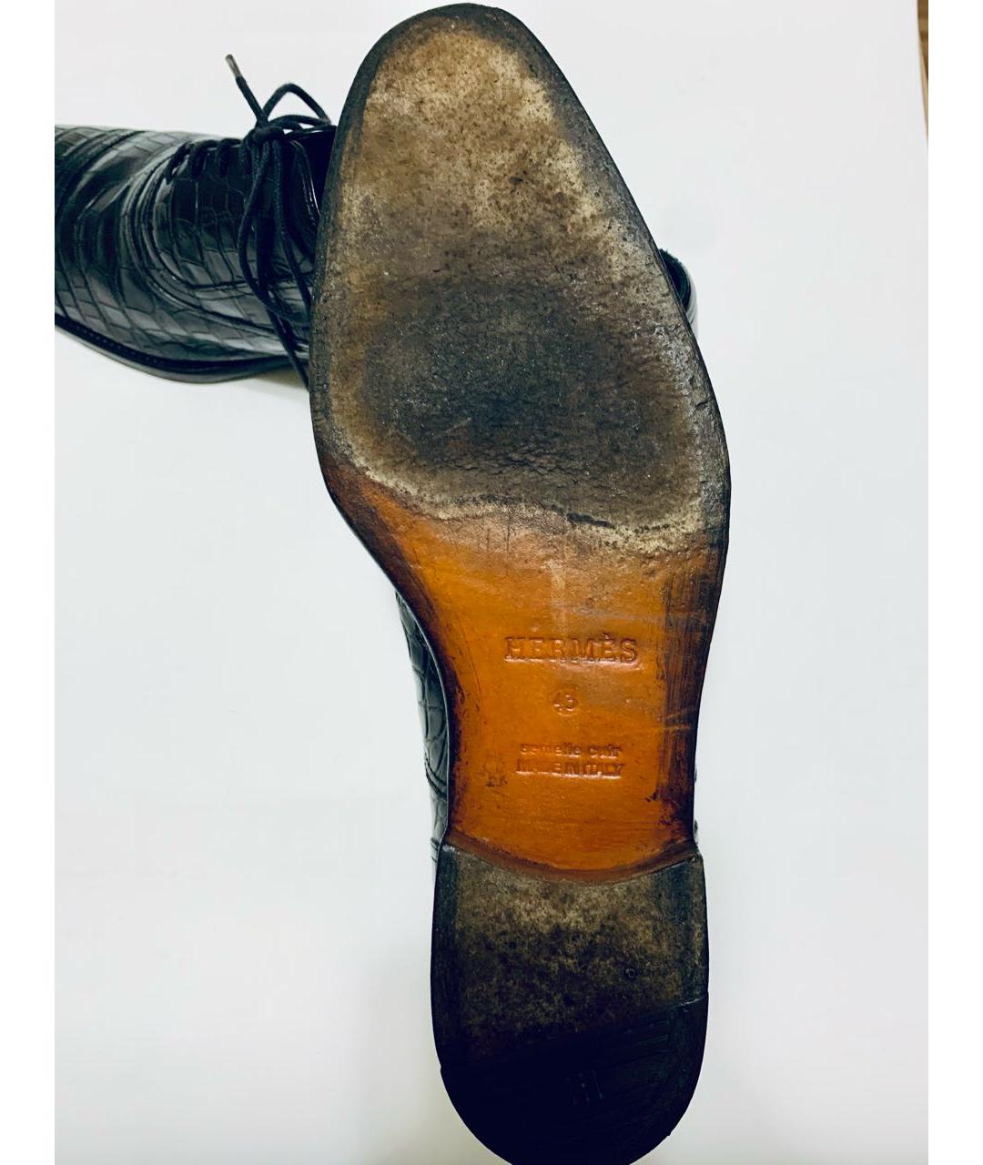 HERMES Черные низкие ботинки из экзотической кожи, фото 5